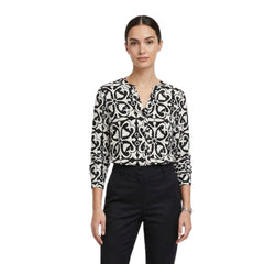Izabel London Womens Key Hole Printed Blouse In Black & White