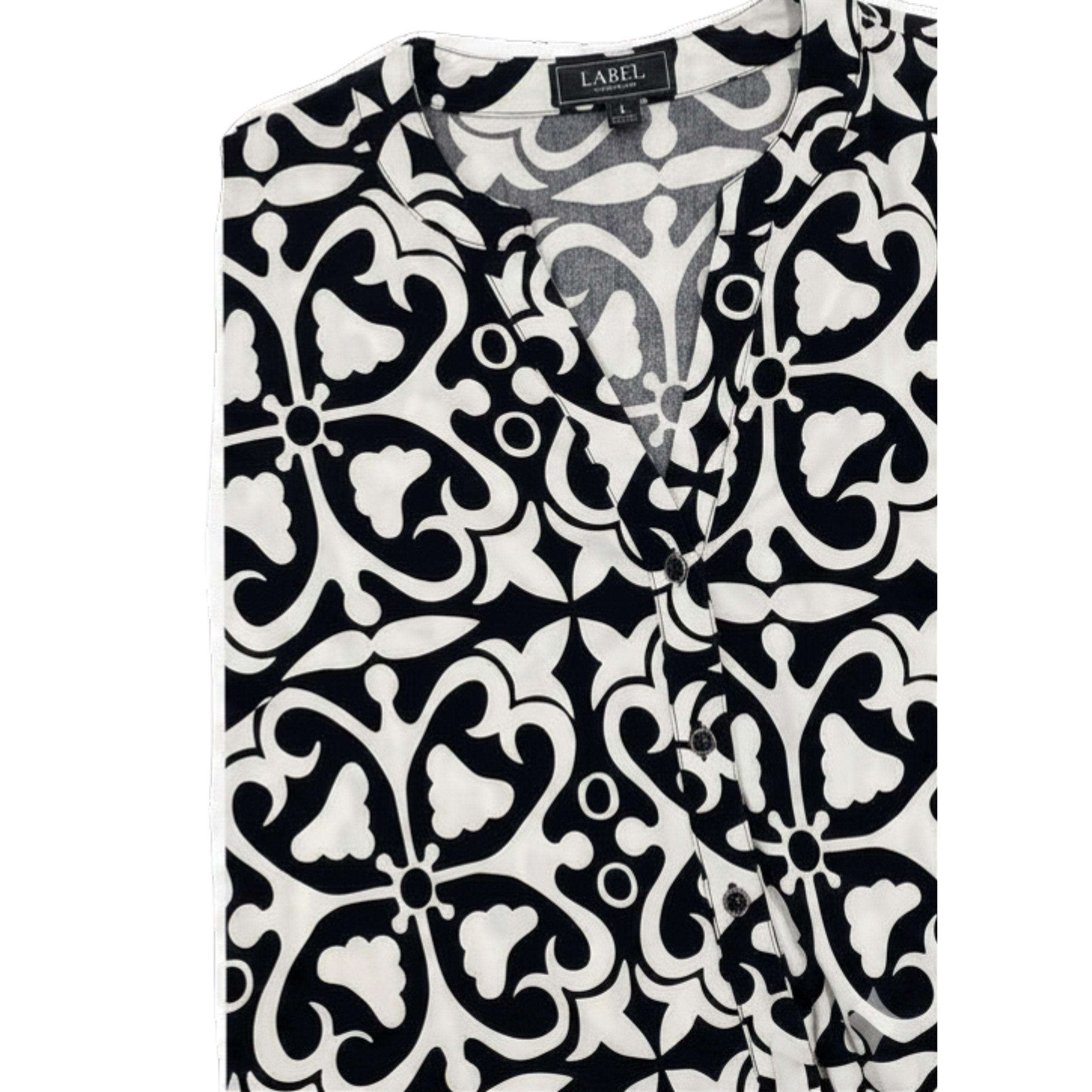 Izabel London Womens Key Hole Printed Blouse In Black & White