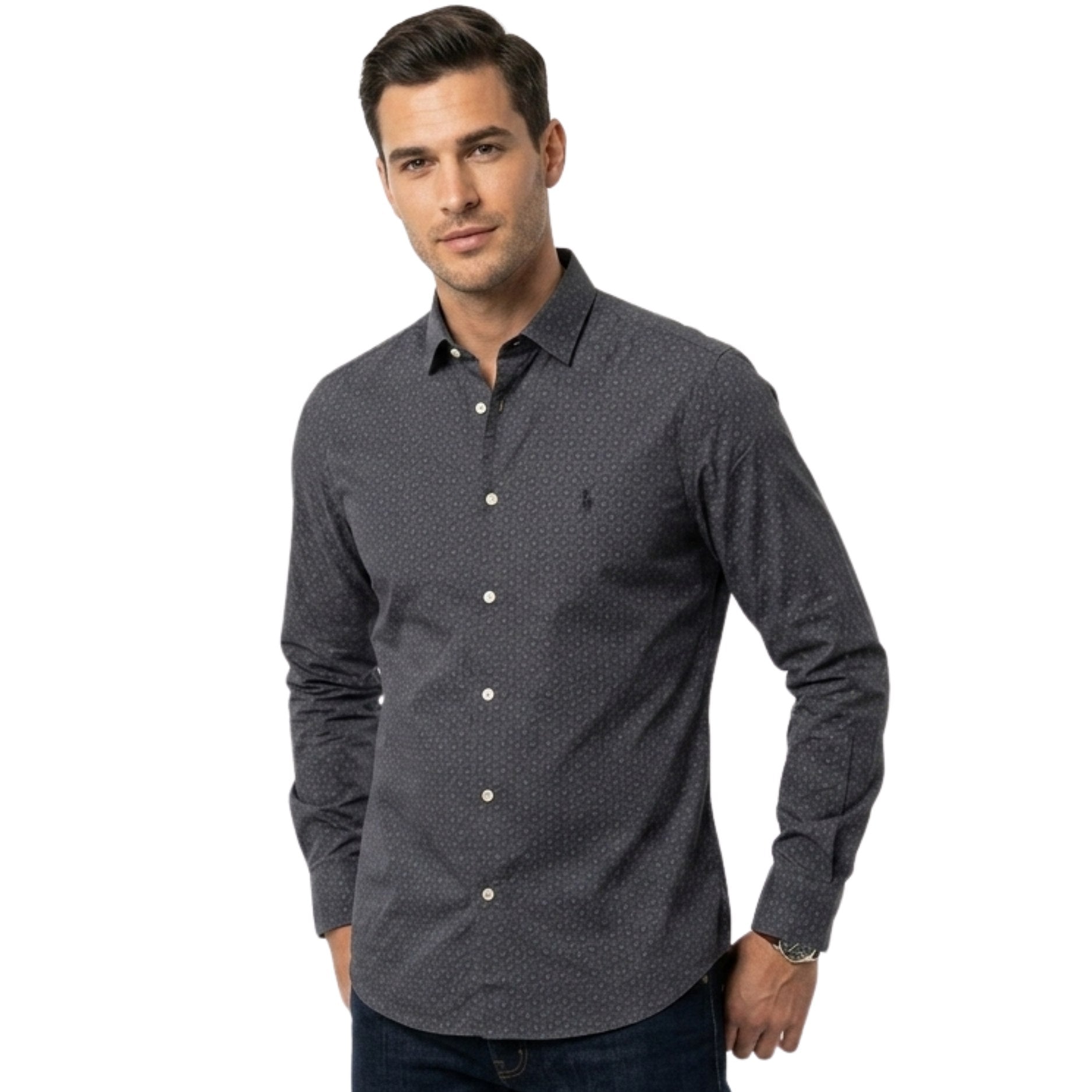 Polo Mens Geometric Pattern Shirt In Black