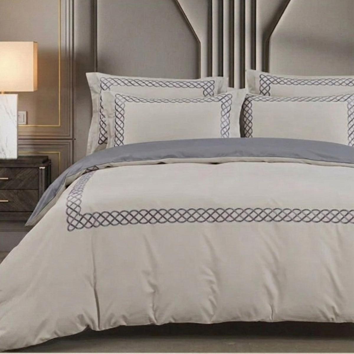 Egyptian Cotton Givenchy T400 Duvet Covers In Silver and Grey
