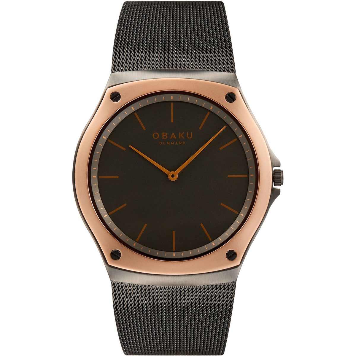 Obaku Gents Lagen Granite Quartz Two-Tone Mother-of-Pearl Dial Mesh Bracelet Watch In Brown