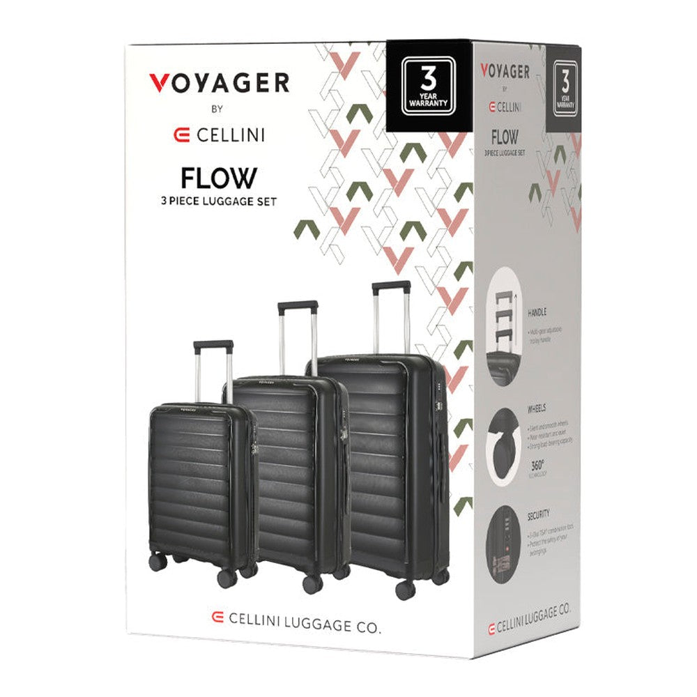 Cellini Voyager Flow 3 Piece Luggage Set In Black