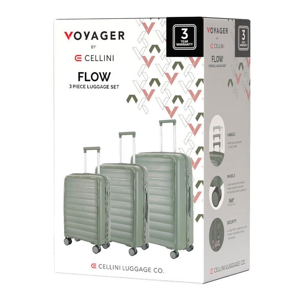 Cellini Voyager Flow 3 Piece Luggage Set In Green