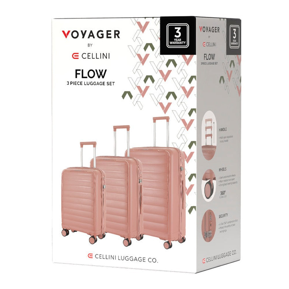 Cellini Voyager Flow 3 Piece Luggage Set In Pink