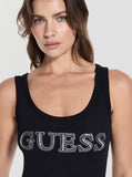 Guess Ladies Embellished Black Logo Tank Top
