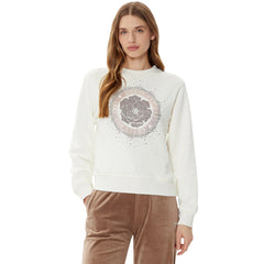 Guess Ladies Cn Peony Logo Fleece Peach Sweatshirt