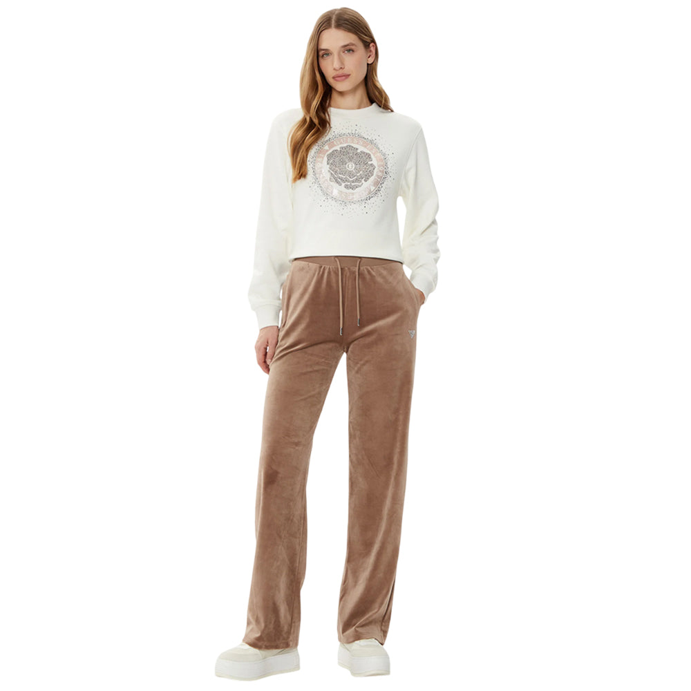 Guess Ladies Cn Peony Logo Fleece Peach Sweatshirt