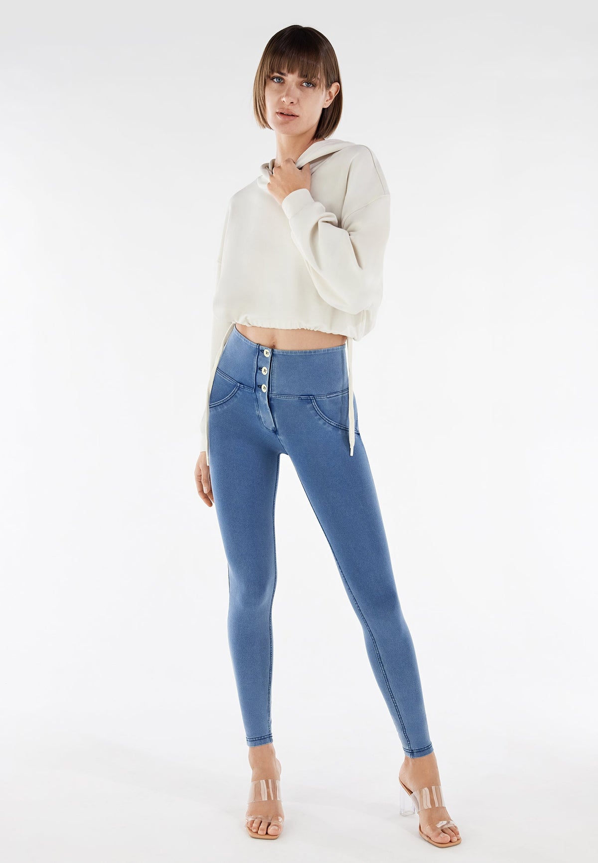 Freddy Womens High Rise With Button J4B Jeans In Light Blue