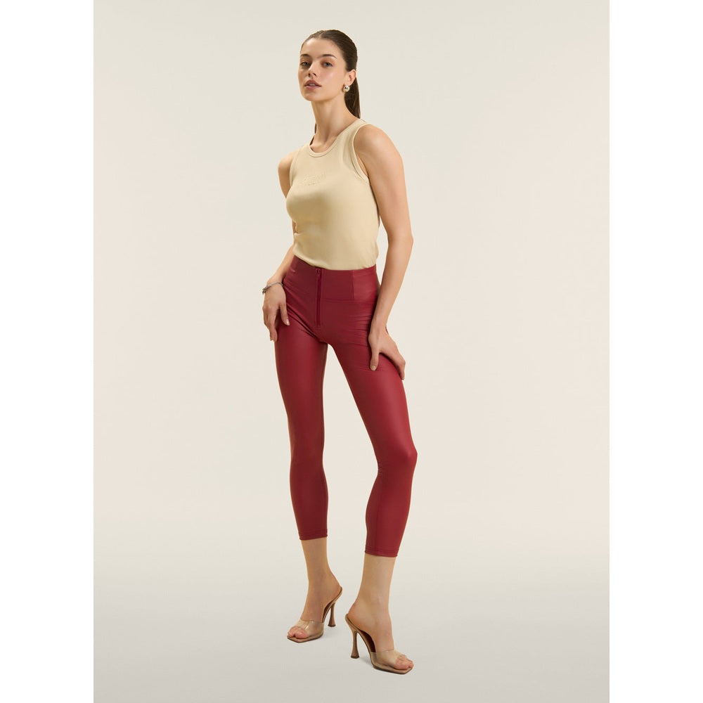 Freddy Womens High Waist Cropped Eco Leather Pants In Red
