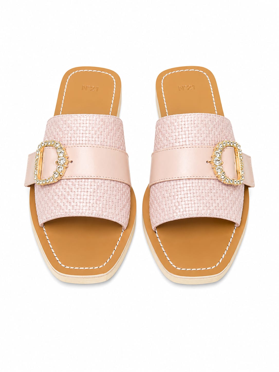 Nº21 Womens Crystal Embellished Woven Slide In Pink