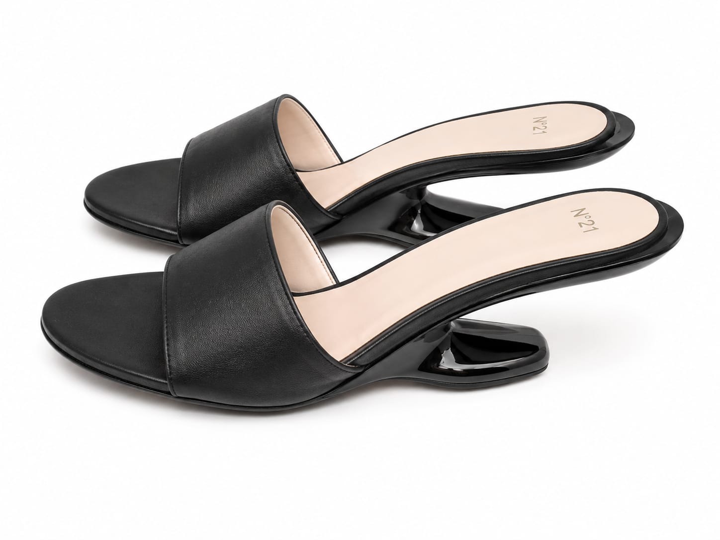 Nº21 Womens Toe Strap 60Mm Leather Mules Heels In Black