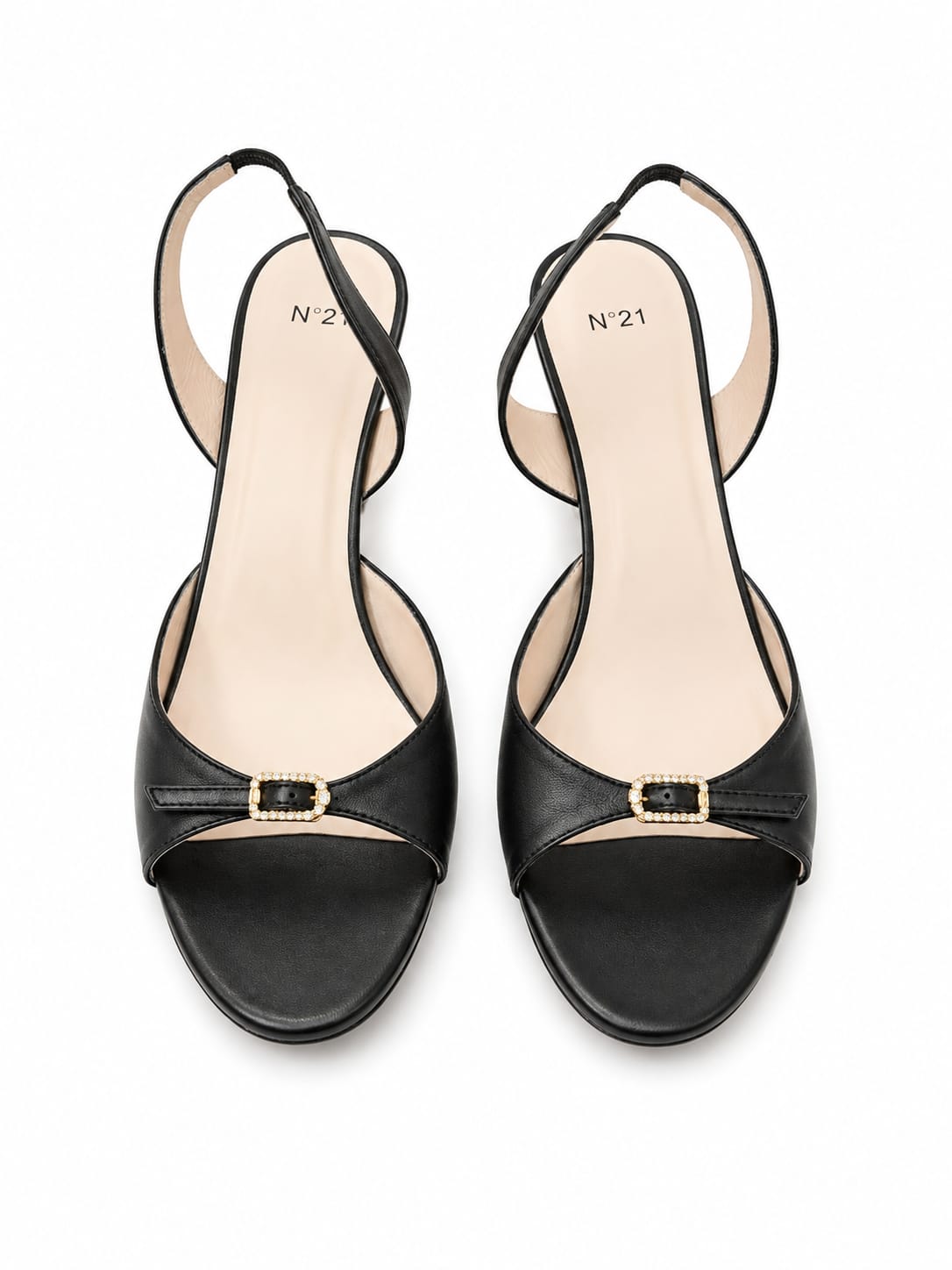 Nº21 Womens Crystal Emb Buckle Pip Toe Heel In Black