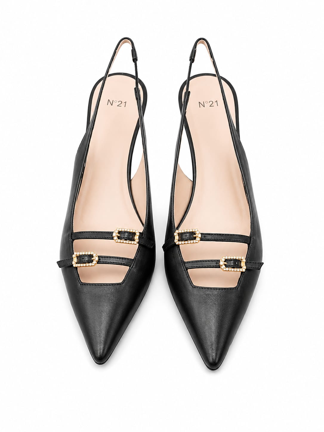 Nº21 Womens Crystal Embroidded Buckle Slingback In Black