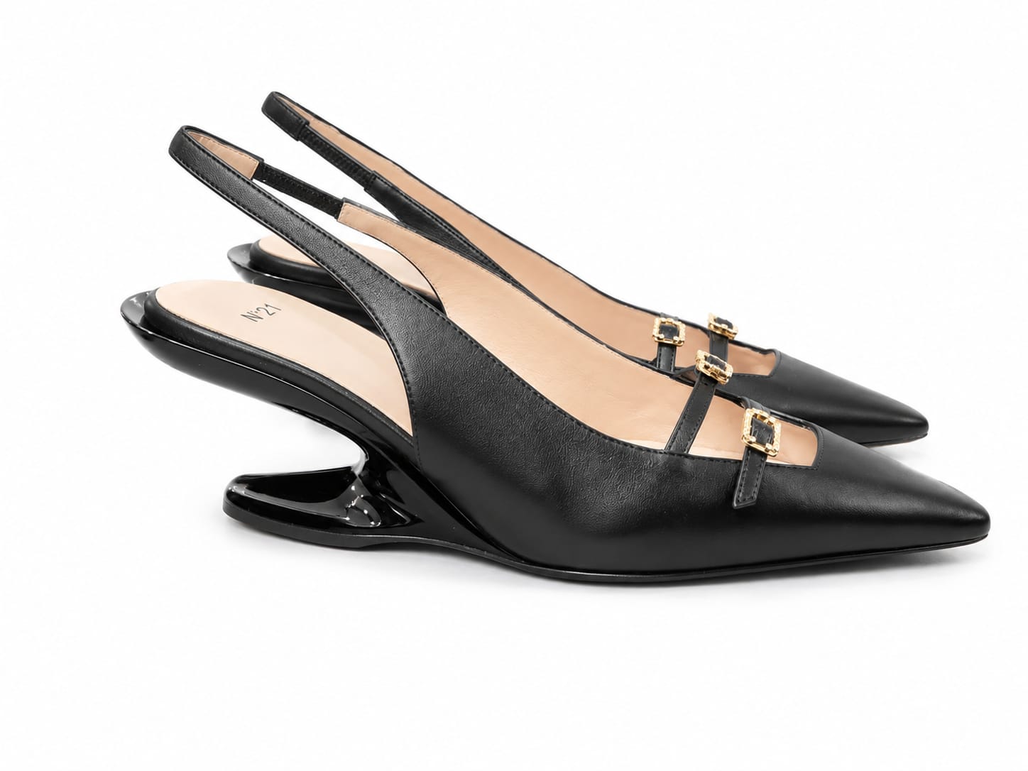 Nº21 Womens Crystal Embroidded Buckle Slingback In Black