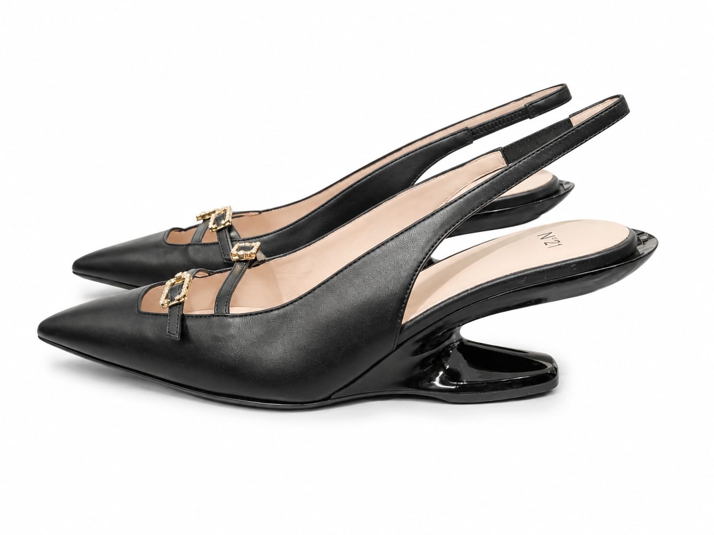Nº21 Womens Crystal Embroidded Buckle Slingback In Black