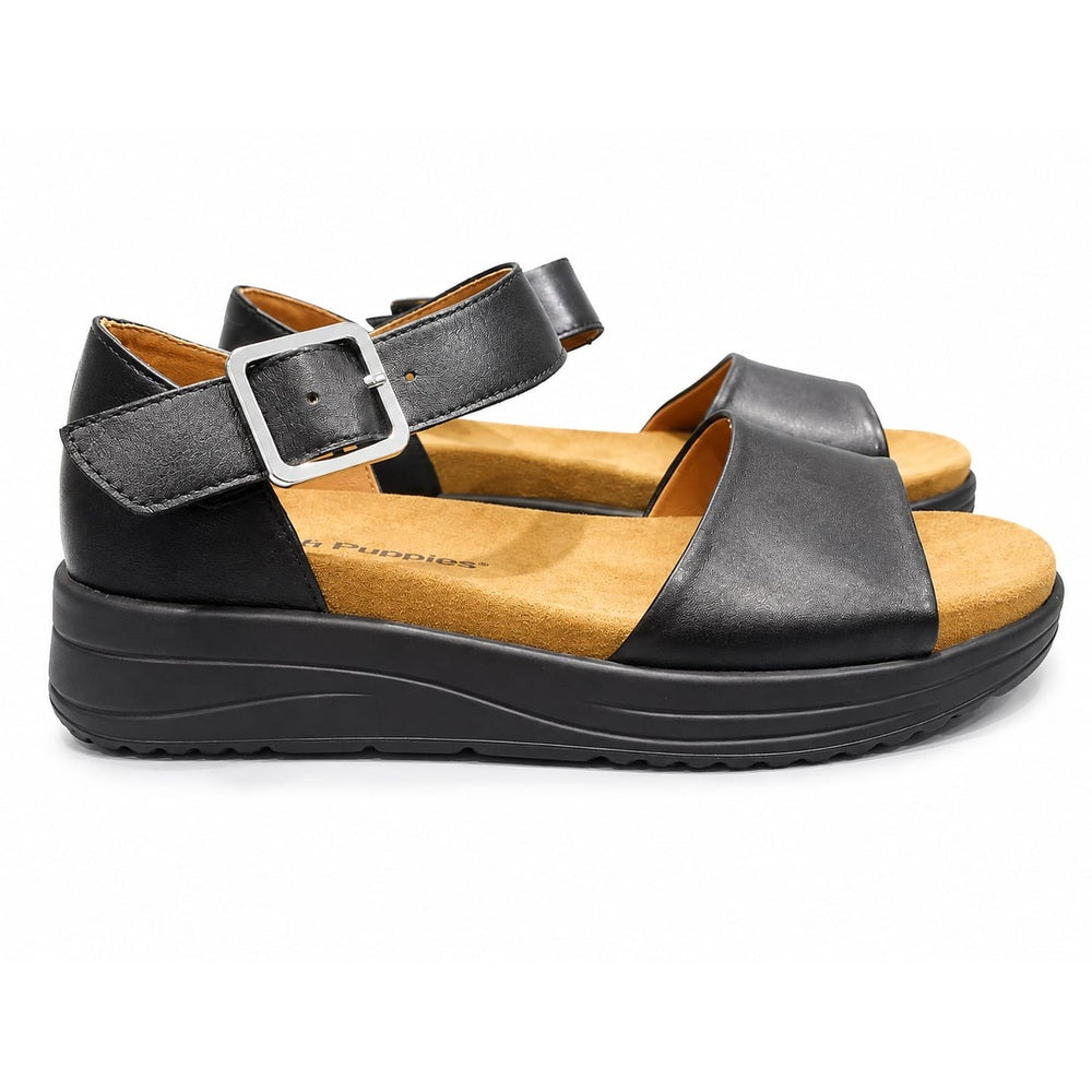 Hush Puppies Womens Tansy Sheep Okra Plus Leather Sandals In Black