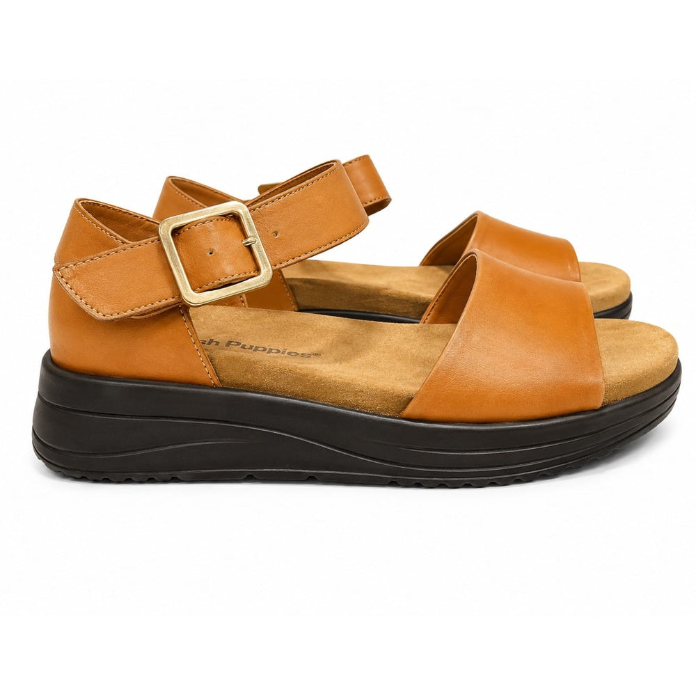 Hush Puppies Womens Tansy Cuoio Two Tone Sheep Okra Leather Sandals In Tan
