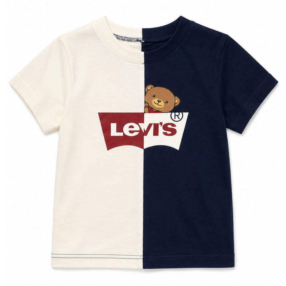 Levi's Boys Slipced Short Sleeves Graphic T-Shirts In White/Navy