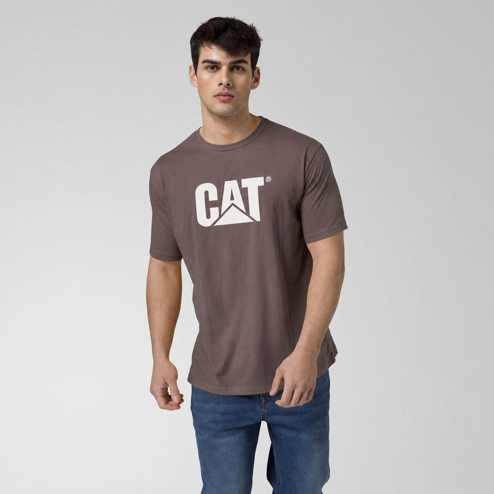 Caterpillar Mens Logo T-Shirt In Peppercorn/White
