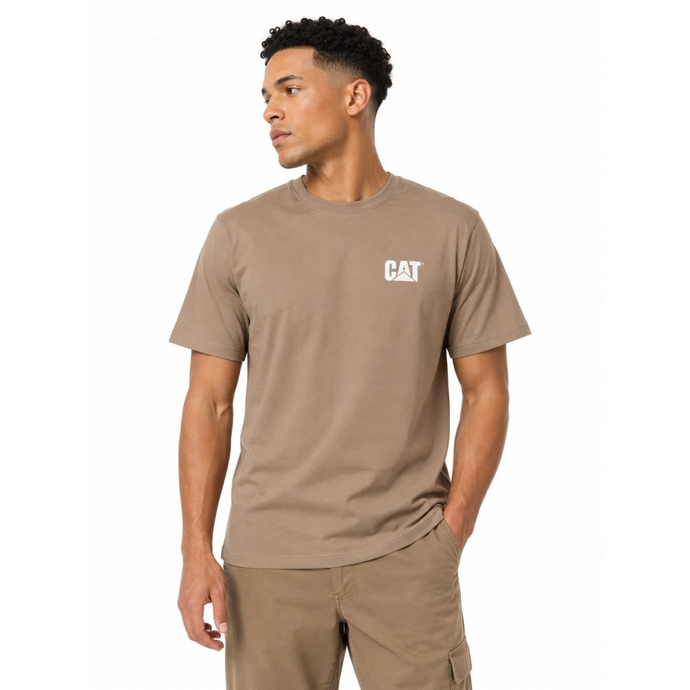 Caterpillar Mens Small Logo T-Shirt In Fossil/White