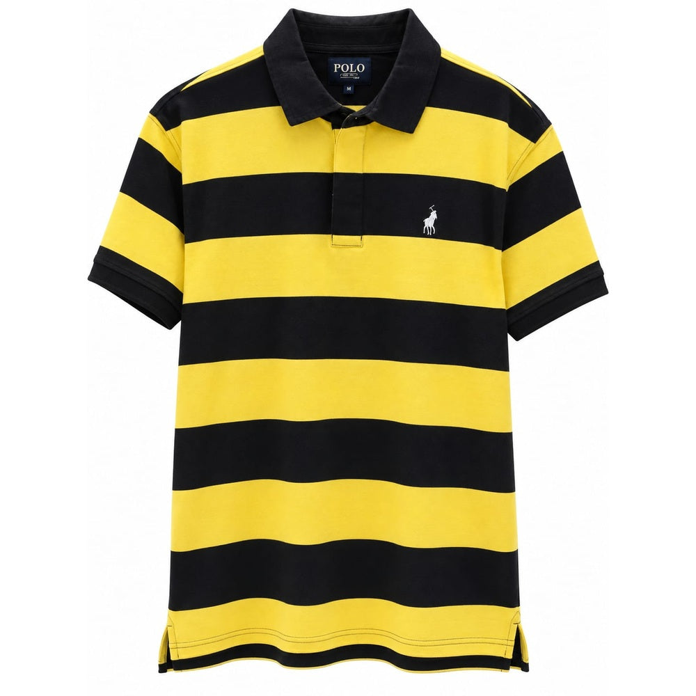 Polo Mens Stripe Short Sleeves Golfer In Yellow/Black