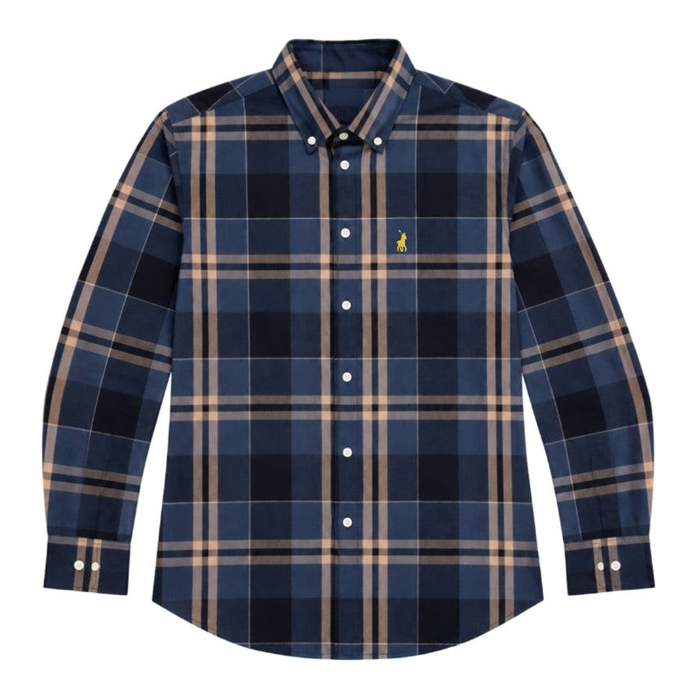 Polo Mens Long Sleeves Large Check Shirt In Navy Multi
