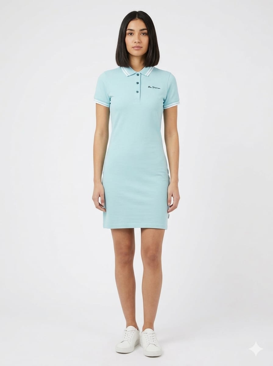 Ben Sherman Womens Briar Short Sleeves Polo Dress In Porcelain Blue
