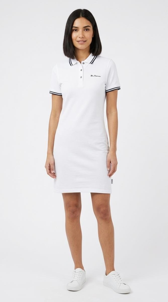 Ben Sherman Womens Briar Short Sleeves Polo Dress In White