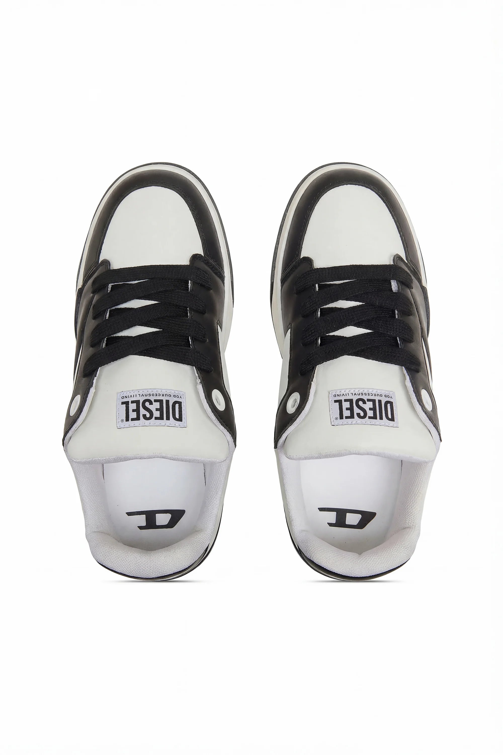 Diesel Mens D-Ollie Low Sneakers In White & Black