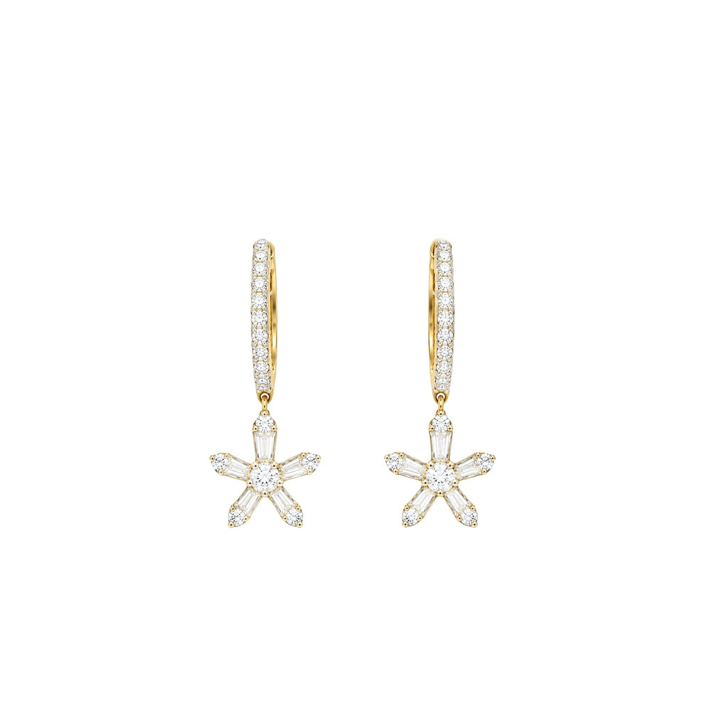 Daisy Diamond Flower Hoop Earrings