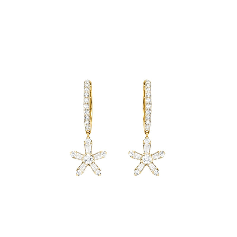 Daisy Diamond Flower Hoop Earrings