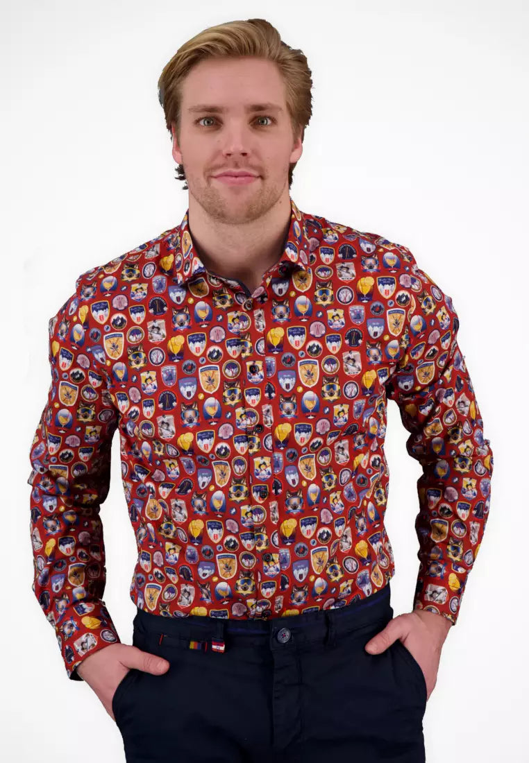A Fish Named Fred Mens Shirt Badges In Red