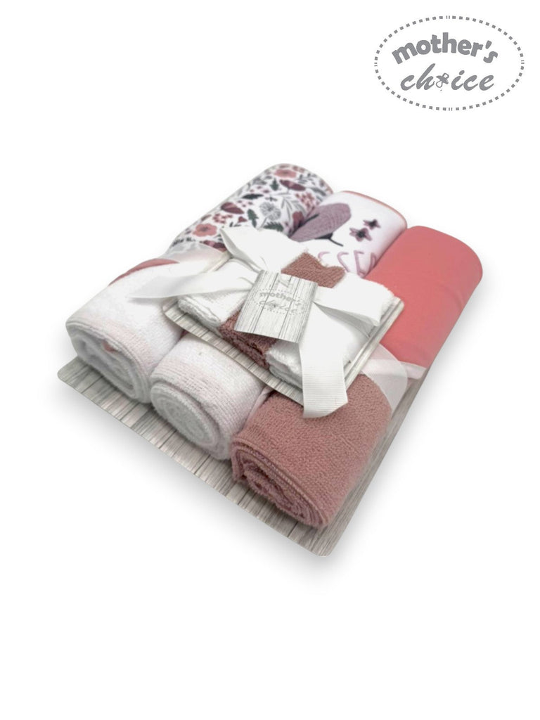 Mother's Choice 3Pc Hooded Towels And 3Pc Facecloths In Pink Plants