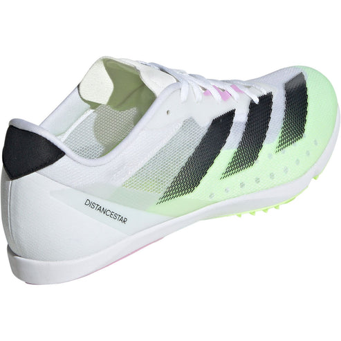 Adidas Unisex Distancestar Track Shoes In Cloud White / Core Black / Green Spark