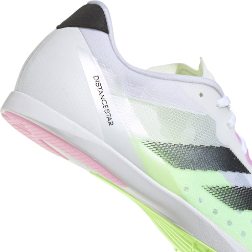 Adidas Unisex Distancestar Track Shoes In Cloud White / Core Black / Green Spark