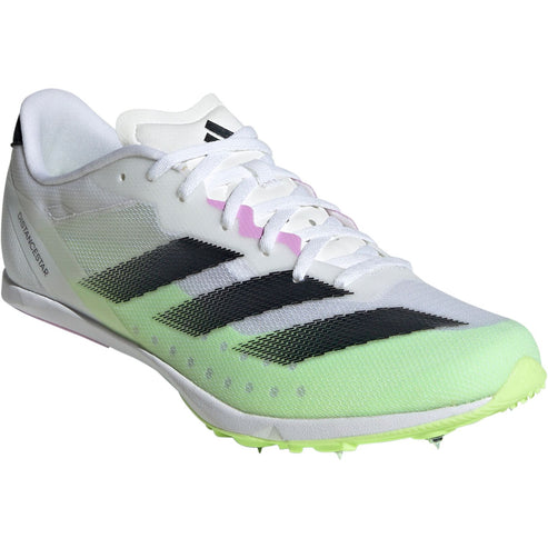 Adidas Unisex Distancestar Track Shoes In Cloud White / Core Black / Green Spark