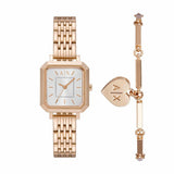 Armani Exchange Womens Leila Stainless Steel Watch & Bracelet Set In Rose Gold/Silver Dial