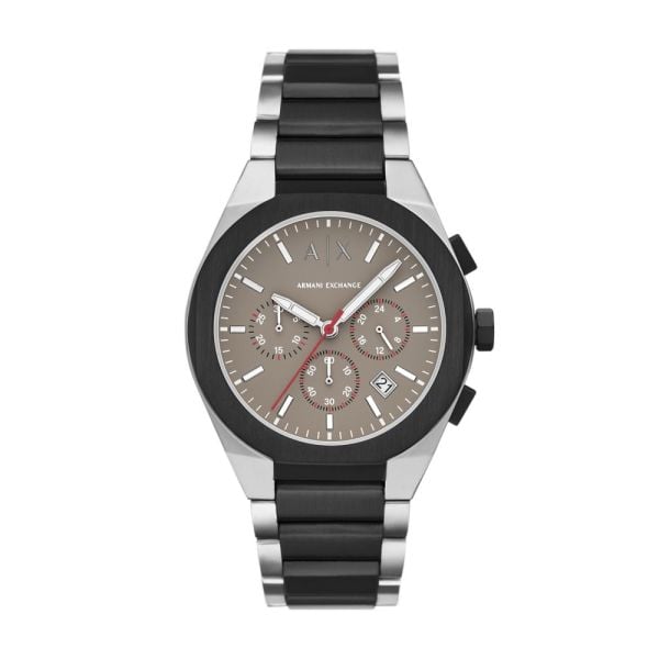 Armani Exchange Mens Two Tone Stainless Steel Watch In Black And Silver