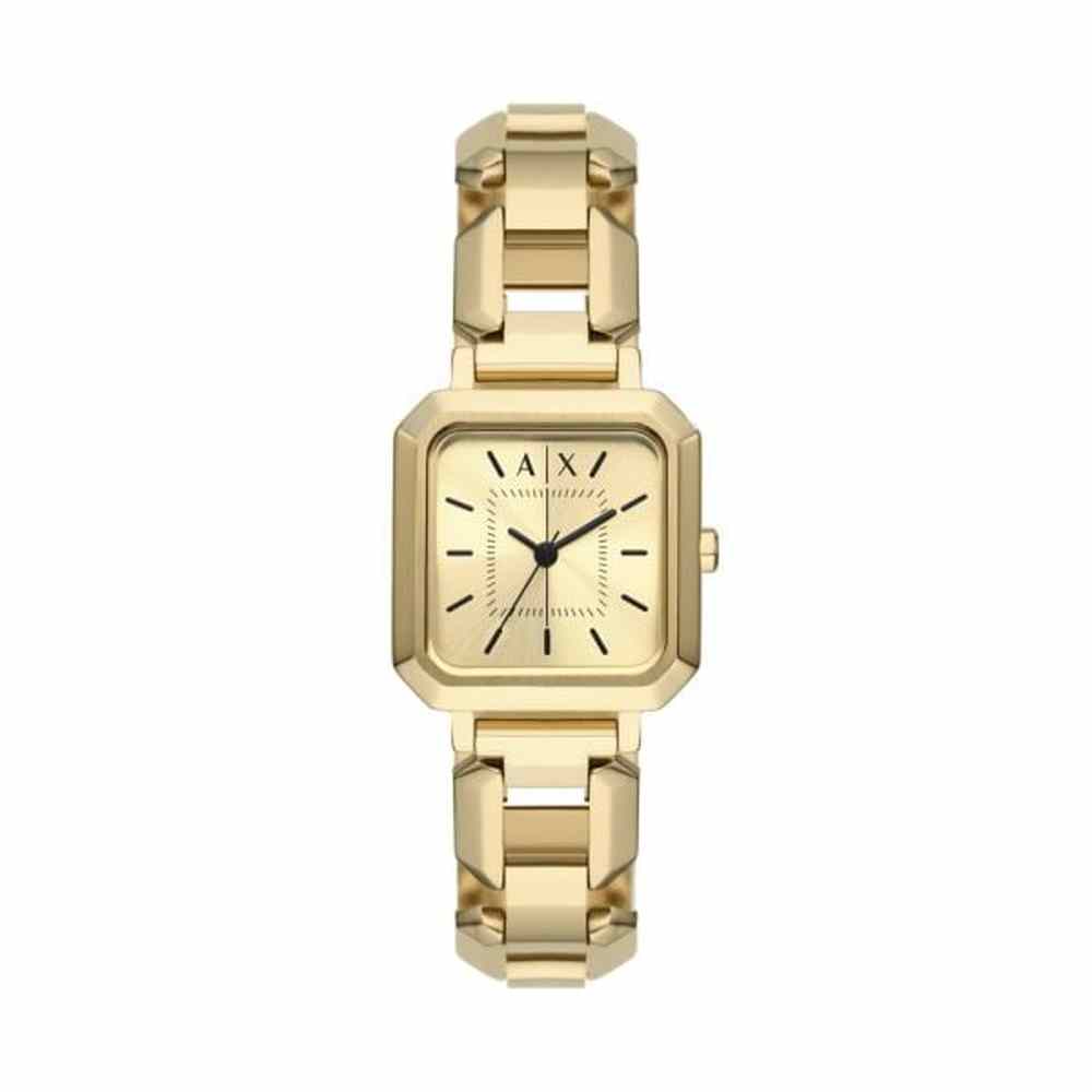 Armani Exchange 3 Hand Stainless Steel Square Watch In Gold