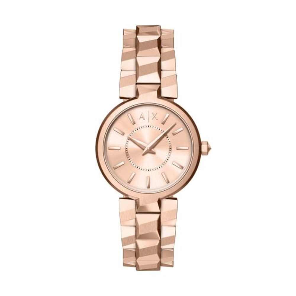 Armani Exchange Womens 2 Hand Stainless Steel Round Watch In Rose Gold