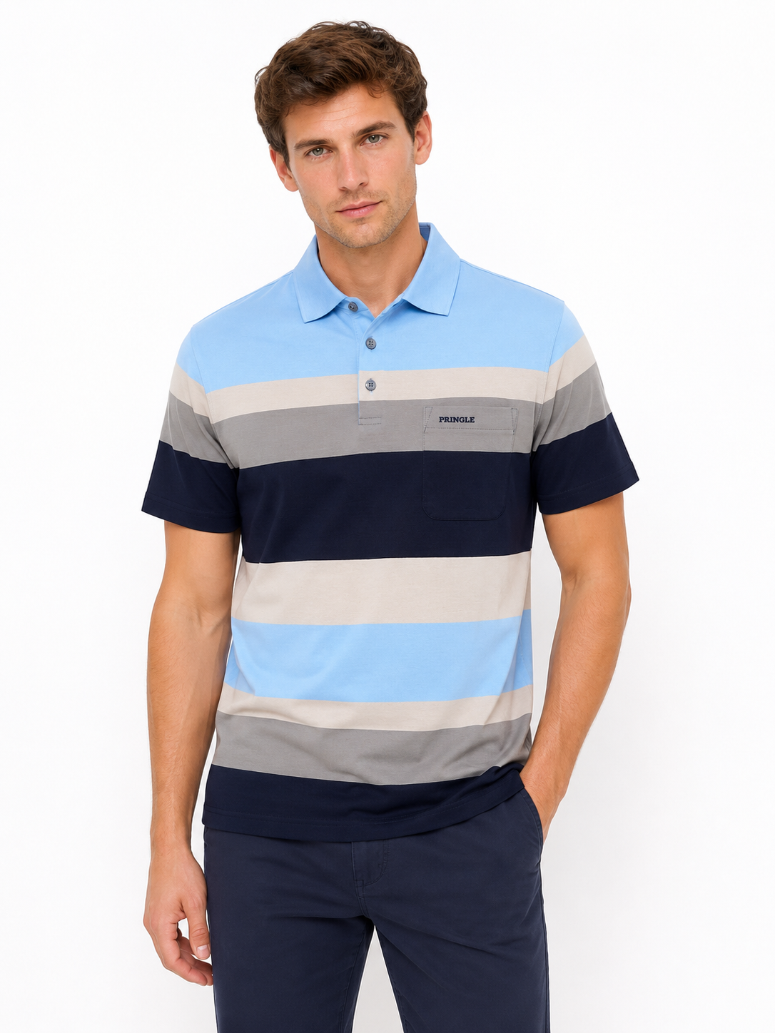 Pringle Mens Kai Mercerized Golfer In Blue Multi