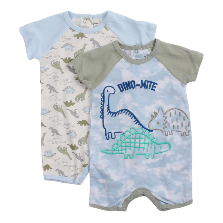 Mother's Choice Infant Boys 2 Pack Rompers Dino Mite In Blue/White Multi