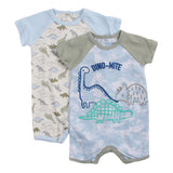 Mother's Choice Infant Boys 2 Pack Rompers Dino Mite In Blue/White Multi
