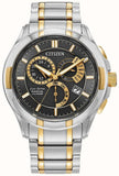 Citizen Mens Two Tone Eco Drive Classic Chronograph Stainless Steel Watch In Silver/Gold/Black Dial