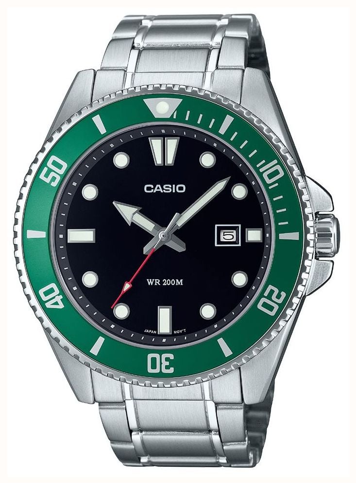 Casio Analog Round Black And Green Watch