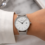 Obaku Womens Chia Lille Stainless Steel Mesh Watch In Sliver/White Dial