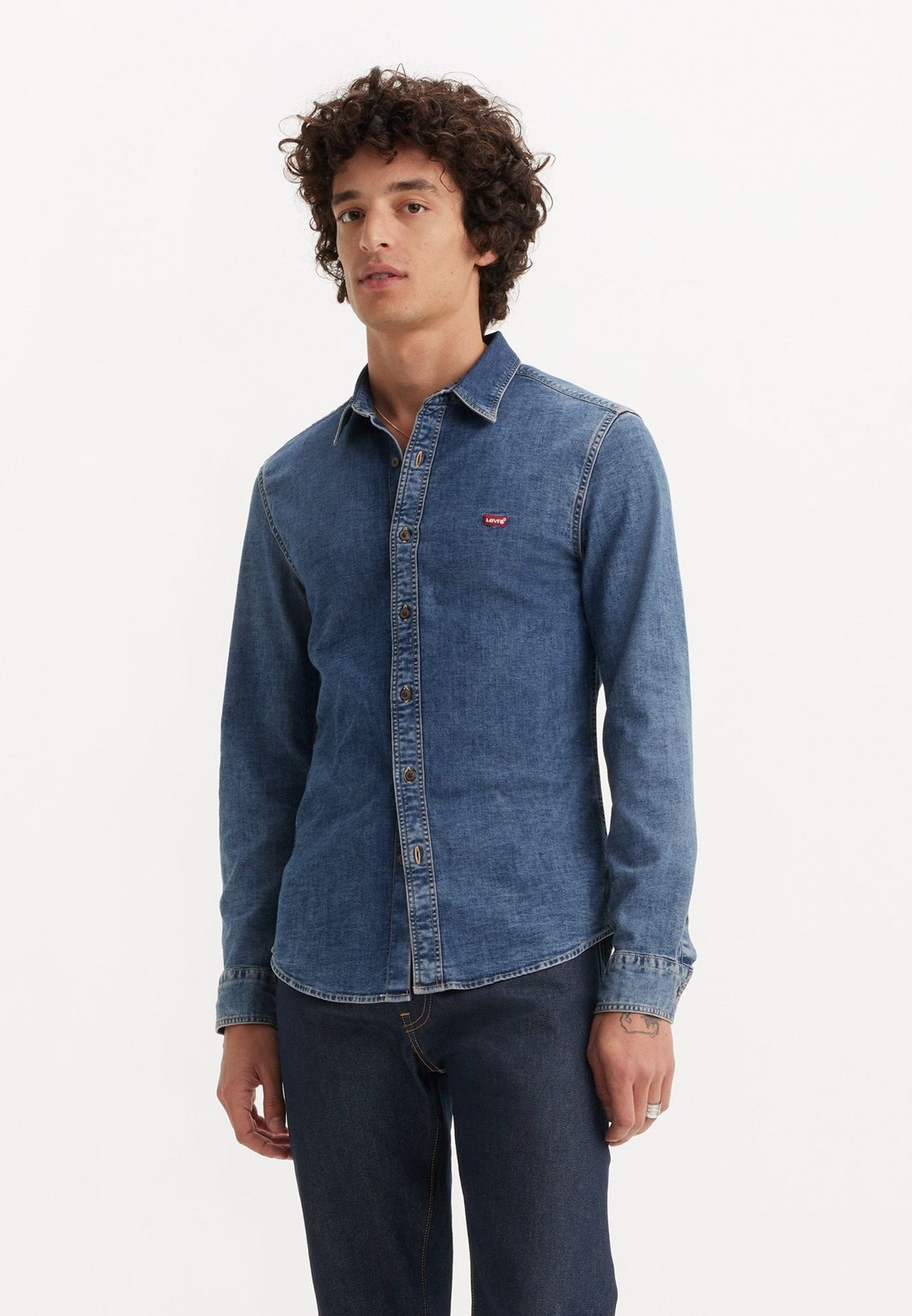 Levis Mens Battery Housemark Slim Shirt In Medium Wash
