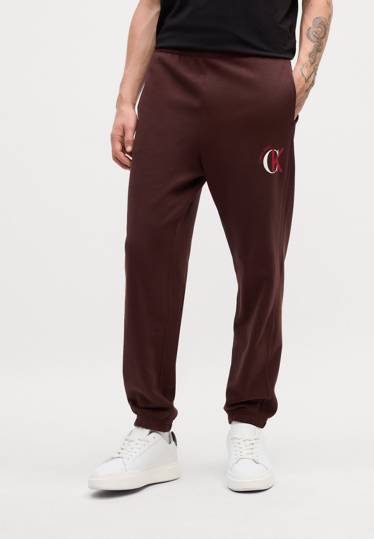 Calvin Klein Mens Graphic Joggers In Dark Brown
