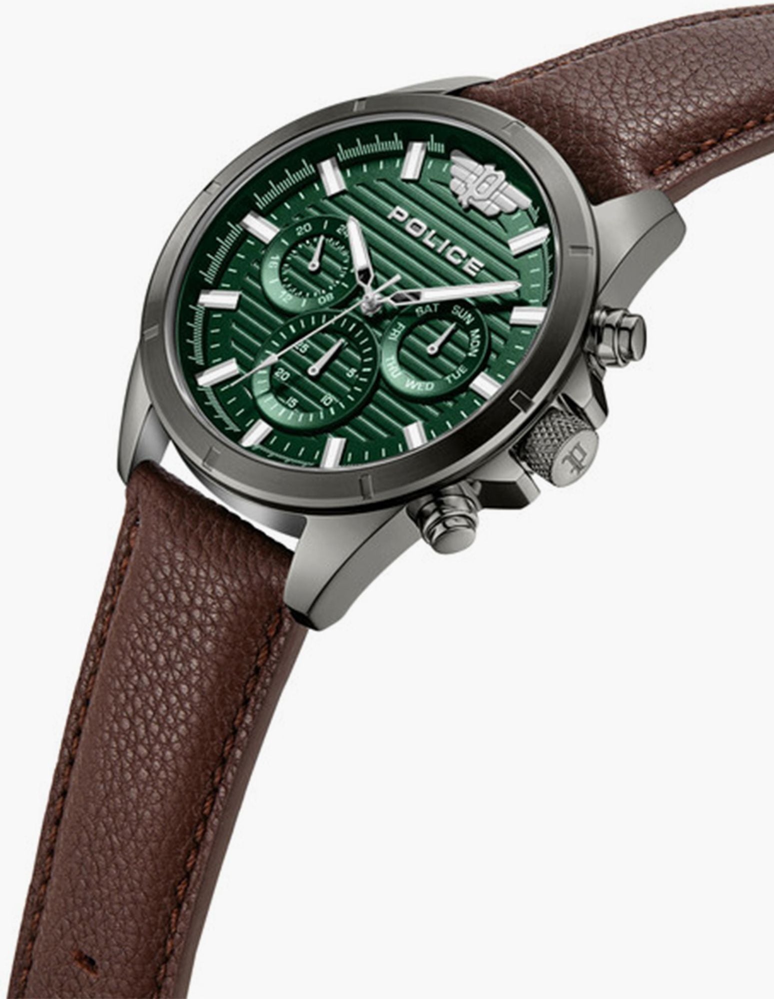 Police Mens Malawi Leather Watch In Brown