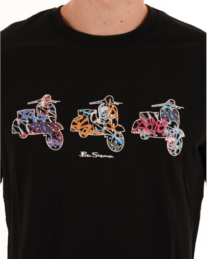 Ben Sherman Mens Scooter Spray Black T-Shirt